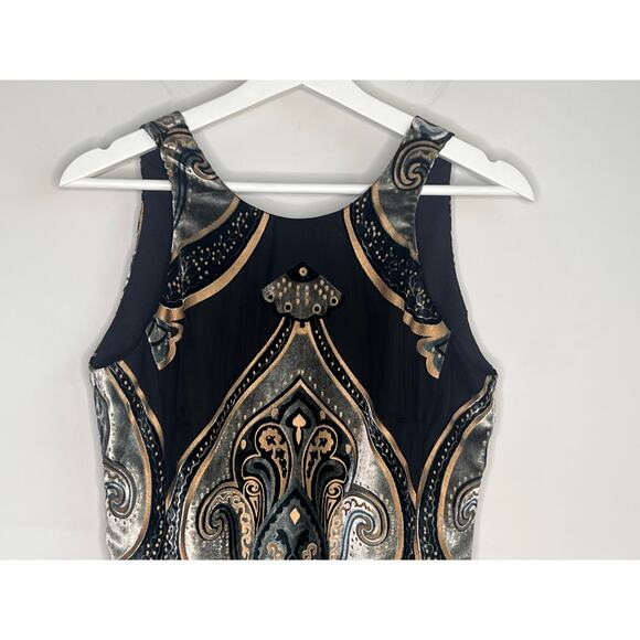 Lavender Brown Velvet & Crepe Paisley Sleeveless Mini Shift Dress Black XS NWT - Picture 3 of 10